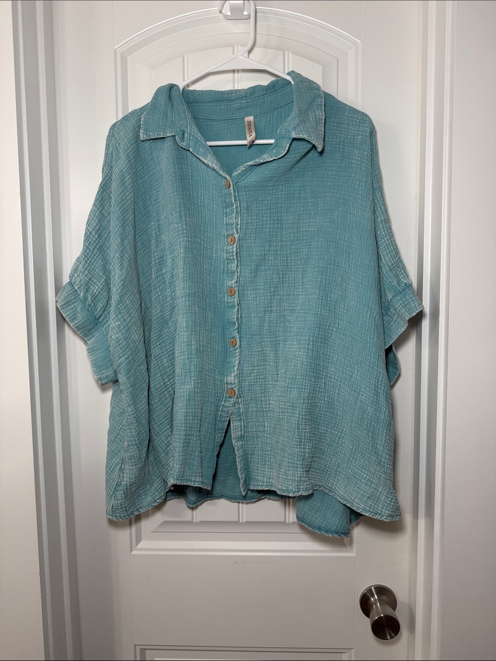 Zenana Outfitters Teal Gauze Button-Down Shirt